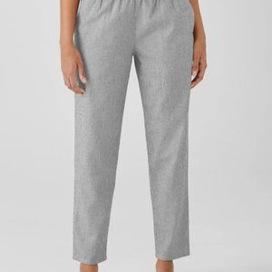 Eillen Fisher Black/Soft White Organic Cotton Linen Ticking Stripe Tapered Pant